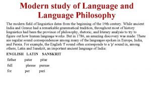 Modern study of Language and Language Philosophy The