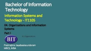 Bachelor of Information Technology Information Systems and Technology