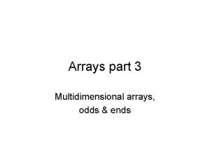 Arrays part 3 Multidimensional arrays odds ends Partially