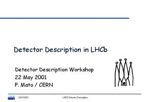 Detector Description in LHCb Detector Description Workshop 22