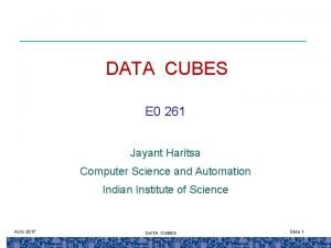 DATA CUBES E 0 261 Jayant Haritsa Computer