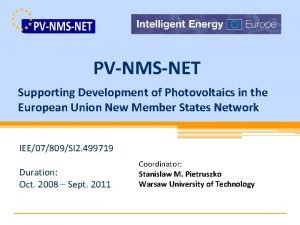 PVNMSNET Supporting Development of Photovoltaics in the European