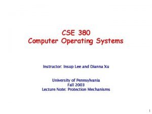 CSE 380 Computer Operating Systems Instructor Insup Lee