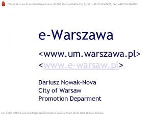 City of Warsaw Promotion Department 00 901 Warsaw