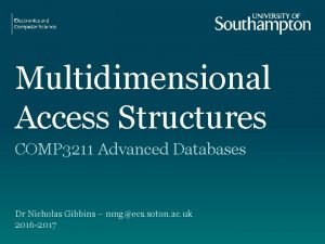 Multidimensional Access Structures COMP 3211 Advanced Databases Dr
