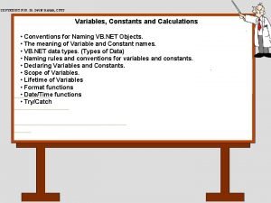 COPYRIGHT 2010 Dr David Scanlan CSUS Variables Constants