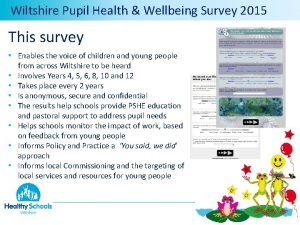 Wiltshire Pupil Health Wellbeing Survey 2015 This survey