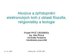 Akvizice a zpstupnn elektronickch knih z oblasti filozofie