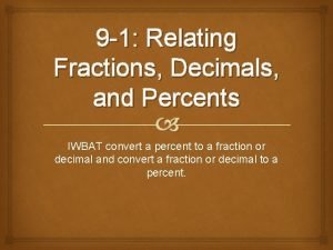 9 1 Relating Fractions Decimals and Percents IWBAT