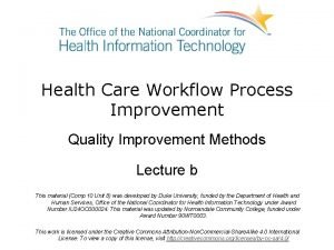 Health Care Workflow Process Improvement Quality Improvement Methods