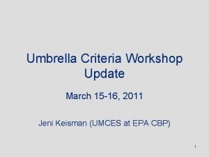 Umbrella Criteria Workshop Update March 15 16 2011
