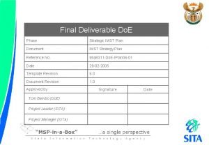 Final Deliverable Do E Phase Strategic IMST Plan