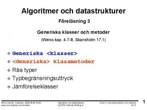 Generiska klasser Generiska klasser