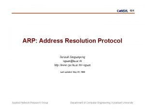 131 ARP Address Resolution Protocol Surasak Sanguanpong nguanku