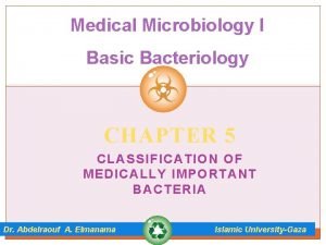 Medical Microbiology I Basic Bacteriology CHAPTER 5 CLASSIFICATION