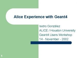 Alice Experience with Geant 4 Isidro Gonzlez ALICE