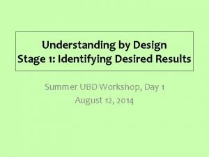 Ubd stage 1