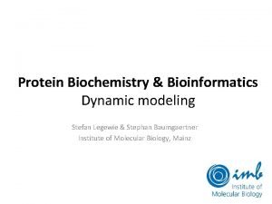 Protein Biochemistry Bioinformatics Dynamic modeling Stefan Legewie Stephan