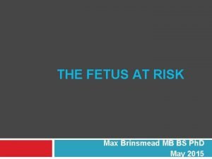 THE FETUS AT RISK Max Brinsmead MB BS