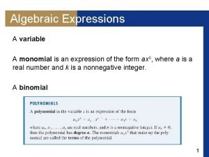 Algebraic Expressions A variable A monomial is an