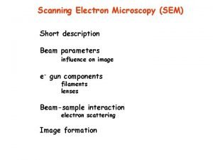 Scanning Electron Microscopy SEM Short description Beam parameters