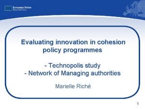 Evaluating innovation in cohesion policy programmes Technopolis study