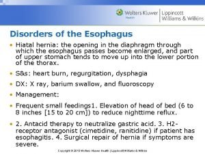 Disorders of the Esophagus Hiatal hernia the opening