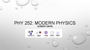 PHY 252 MODERN PHYSICS 2 CREDIT UNITS ATOMS