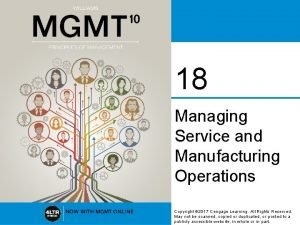 18 Managing Service and Manufacturing Operations Copyright 2017