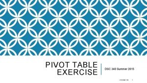 PIVOT TABLE EXERCISE DSC 340 Summer 2015 DSC