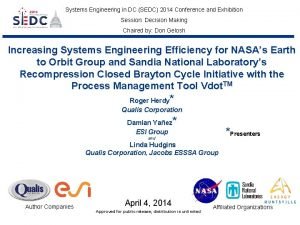 Systems Engineering in DC SEDC 2014 Conference and