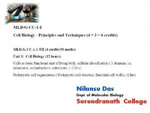 Nilansu Das Dept of Molecular Biology Surendranath College