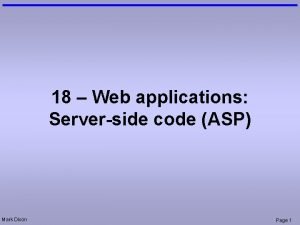 18 Web applications Serverside code ASP Mark Dixon