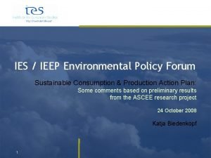 IES IEEP Environmental Policy Forum Sustainable Consumption Production