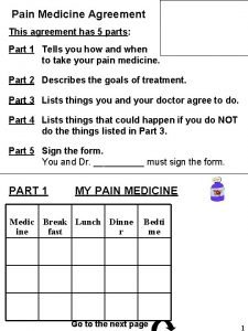 Pain Medicine Agreement This agreement has 5 parts