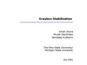 Graybox Stabilization Anish Arora Murat Demirbas Sandeep Kulkarni
