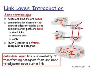 Link Layer Introduction Some terminology r hosts and