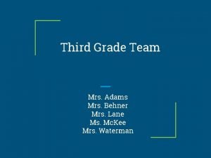 Third Grade Team Mrs Adams Mrs Behner Mrs