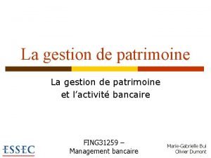 La gestion de patrimoine et lactivit bancaire FING