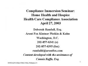 Compliance Immersion Seminar Home Health and Hospice Health