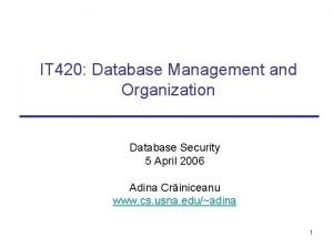 IT 420 Database Management and Organization Database Security