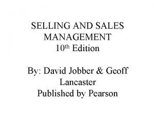 Selling and sales management