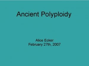 Ancient Polyploidy Alice Ecker February 27 th 2007