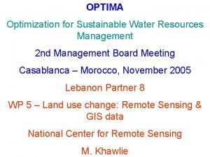 OPTIMA Optimization for Sustainable Water Resources Management 2