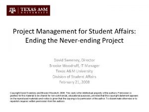 Project Management for Student Affairs Ending the Neverending