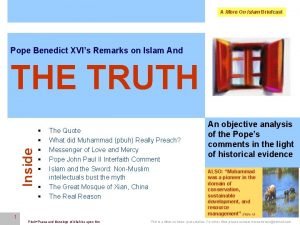 A More On Islam Briefcast 1 Pope Benedict