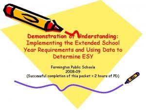 Demonstration of Understanding Implementing the Extended School Year