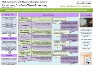 NICE Evidence Search Student Champion Scheme Evaluating StudentOwned