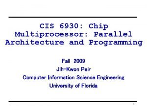 CIS 6930 Chip Multiprocessor Parallel Architecture and Programming