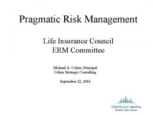 Pragmatic Risk Management Life Insurance Council ERM Committee